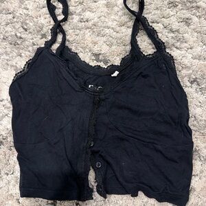 Black Lace Trim Crop Top